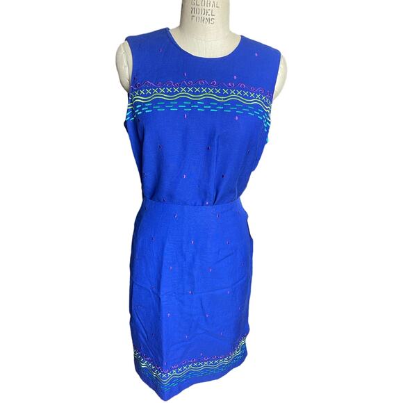 NWT Vintage Linen Blend Tank Top & Skirt Set w/Embroidery in Blue Size Large - Picture 1 of 10